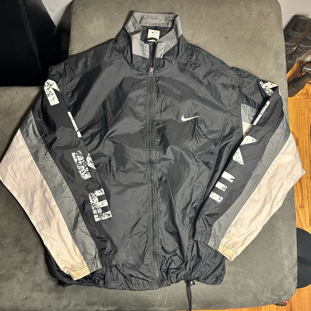 Vintage Nike Black Gray Cream Graphic Windbreaker Jacket size XL